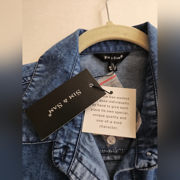NWT Sim & Sam Tie Front Button Down Denim Blue Acid Wash Top Size XL - Picture 13 of 16